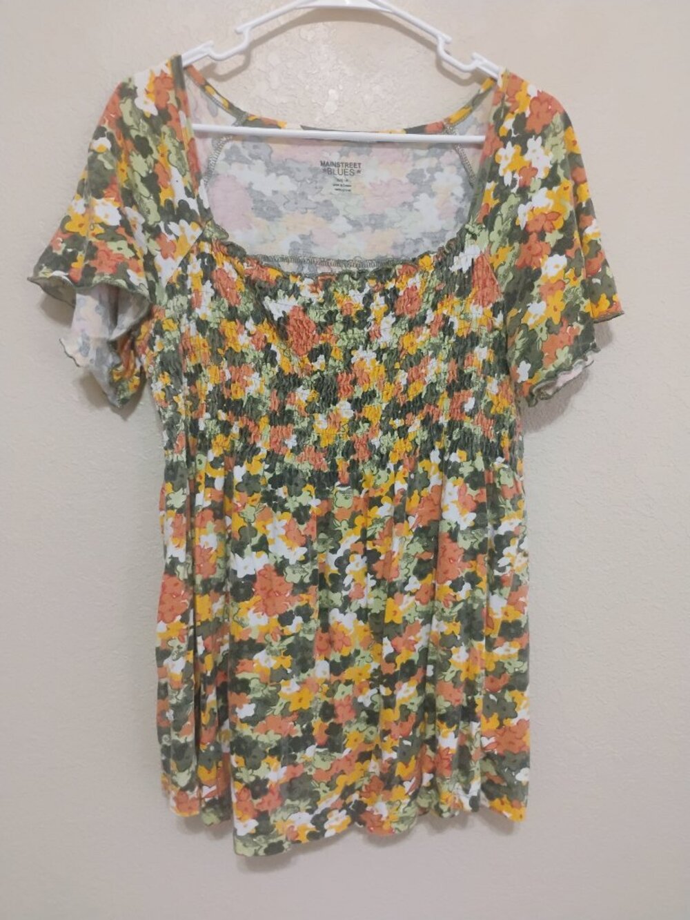 Mainstreet Blues 1X Floral Smocked Boho Cottagecore Peasant Top